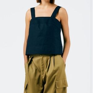 Tibi Women's 100% Cotton Eco Poplin Adjustable Strappy Top, Black, Size 12, EUC